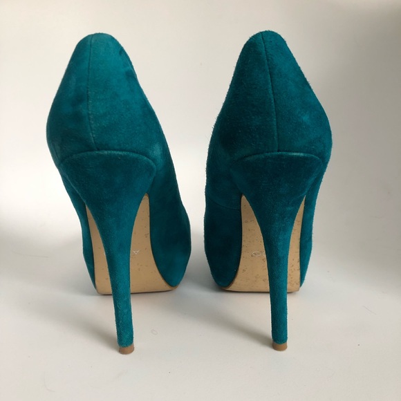 Teal Suede Aldo Platform High Heels turquoise blue - Picture 6 of 6
